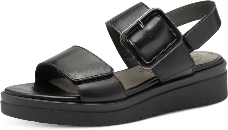 Tamaris ▫️ Comfort Damen Sandalen Flach Aus Leder Mit Schnalle Sandálias de cunha para mulheres