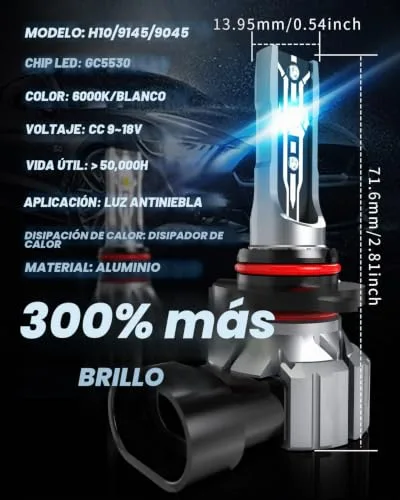 OUSHI ▫️ Lâmpada LED H10 de 55 W, 9145 9140 Kit de conversão LED Canbus para luzes de nevoeiro de automóvel, lâmpadas de 12 000 LM para luzes de nevoeiro, branco xénon 6000 K (2 unidades) 5