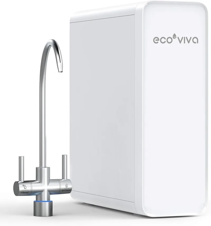 Ecoviva ▫️ Sistema de filtragem de água por osmose inversa, sistema de osmose inversa de 600 GPD para água potável, sistema de filtragem por osmose inversa de 8 etapas, relação água potável/água de escoamento de 2,5:1, RO e opções