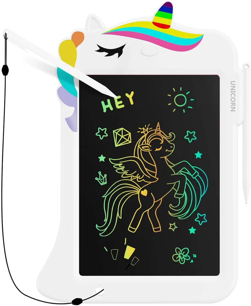 Genialba ▫️ Unicorn 8.8 inch LCD Writing Board, Quadro branco para crianças com ecrã colorido, Brinquedos educativos de aprendizagem, Presentes de aniversário de Natal para crianças (Branco)