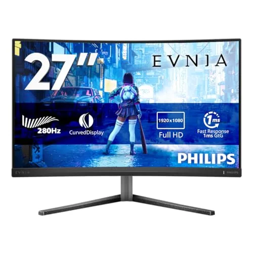 PHILIPS ▫️ Monitor de jogos Evnia 27M2C5200W, 27 polegadas, painel Fast VA a 280 Hz, 1 ms GtG, HDR10, altura ajustável, (1920x1080, HDMI 2.0 x 2) Cinza escuro 2