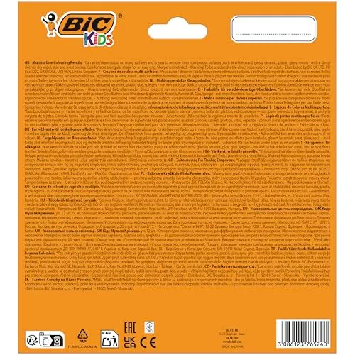 BIC ▫️ Lápis triangulares Kids para várias superfícies, para crianças – Cores variadas, fáceis de apagar, inclui afiador – Caixa de 12 unidades 2