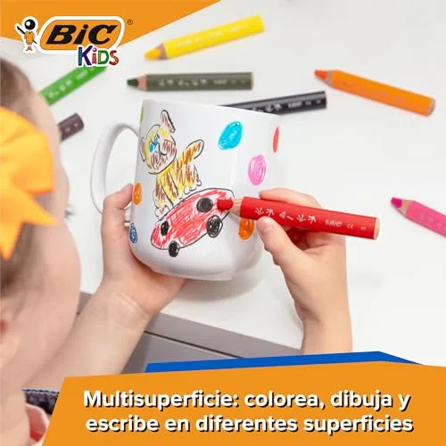 BIC ▫️ Lápis triangulares Kids para várias superfícies, para crianças – Cores variadas, fáceis de apagar, inclui afiador – Caixa de 12 unidades 3