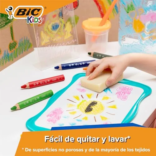 BIC ▫️ Lápis triangulares Kids para várias superfícies, para crianças – Cores variadas, fáceis de apagar, inclui afiador – Caixa de 12 unidades 4