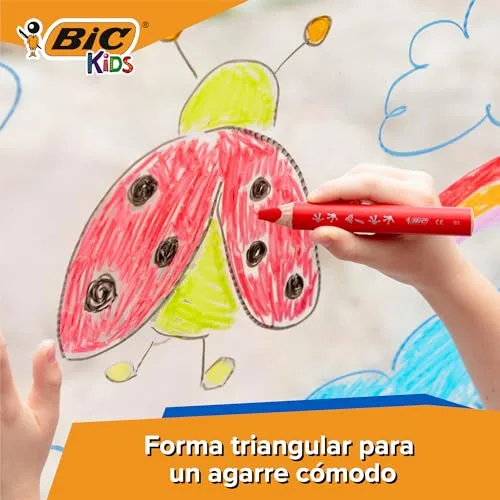 BIC ▫️ Lápis triangulares Kids para várias superfícies, para crianças – Cores variadas, fáceis de apagar, inclui afiador – Caixa de 12 unidades 6