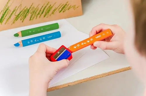 BIC ▫️ Lápis triangulares Kids para várias superfícies, para crianças – Cores variadas, fáceis de apagar, inclui afiador – Caixa de 12 unidades 7