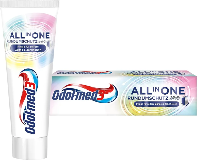 Odol-med 3 ▫️ Odol-med3 All in One 40+ - Pasta de dentes para o cuidado de dentes e gengivas sensíveis e maduras a partir dos 40 anos, 75 ml, pasta de dentes