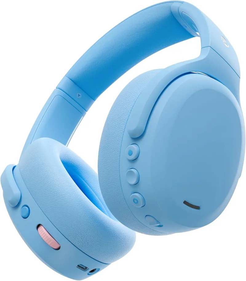 Skullcandy ▫️ Crusher ANC 2 Auscultadores sem fios Bluetooth de tipo over-ear, graves multissensoriais, cancelamento ativo de ruído, 60 horas de autonomia - Azul claro