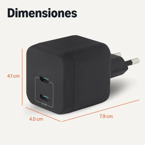 Amazon Basics ▫️ Carregador de parede USB-C Nano GaN de carregamento rápido, 35 W e 2 portas para tablets e telemóveis, preto 5