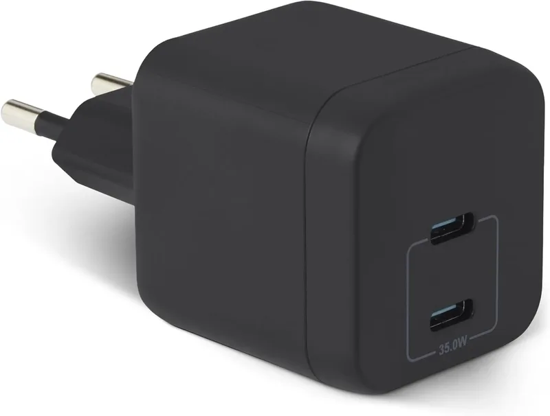 Amazon Basics ▫️ Carregador de parede USB-C Nano GaN de carregamento rápido, 35 W e 2 portas para tablets e telemóveis, preto