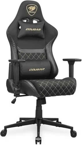 COUGAR ▫️ Armor One V2 Gold F - Cadeira para jogos, superfície em tecido, apoios de braços rebatíveis 4D, reclinação de 155°, regulação de altura com pistão, capacidade de suporte de peso até 120 kg, 2