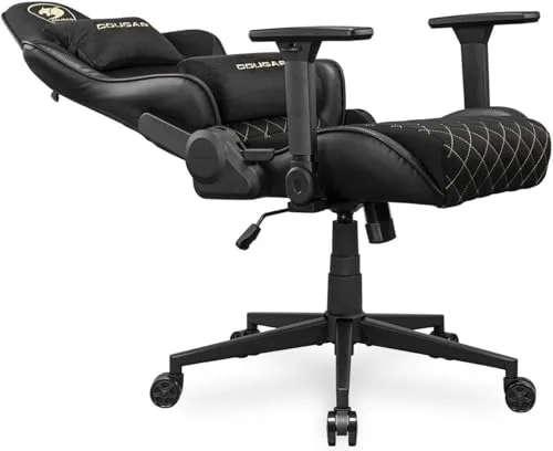 COUGAR ▫️ Armor One V2 Gold F - Cadeira para jogos, superfície em tecido, apoios de braços rebatíveis 4D, reclinação de 155°, regulação de altura com pistão, capacidade de suporte de peso até 120 kg, 3