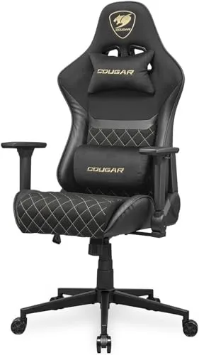 COUGAR ▫️ Armor One V2 Gold F - Cadeira para jogos, superfície em tecido, apoios de braços rebatíveis 4D, reclinação de 155°, regulação de altura com pistão, capacidade de suporte de peso até 120 kg, 4