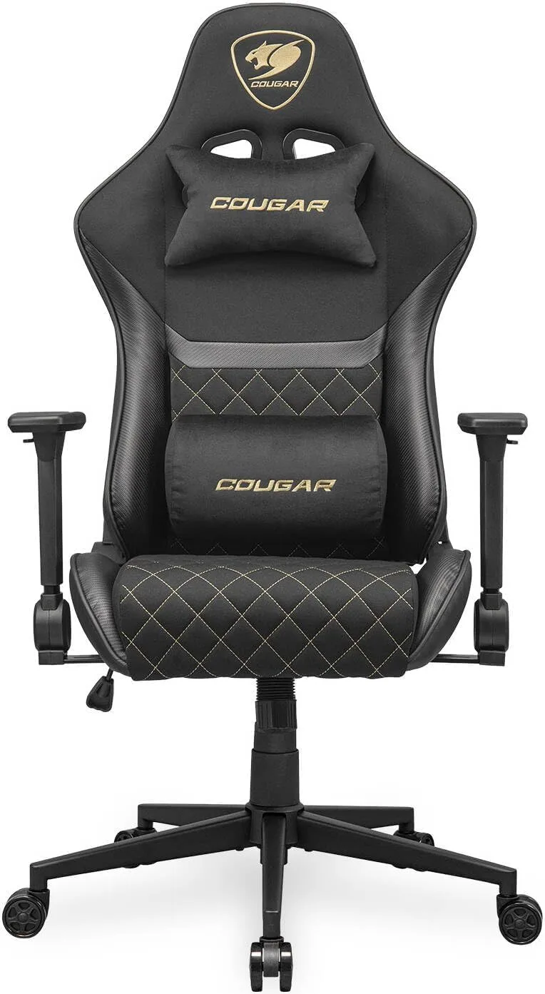 COUGAR ▫️ Armor One V2 Gold F - Cadeira para jogos, superfície em tecido, apoios de braços rebatíveis 4D, reclinação de 155°, regulação de altura com pistão, capacidade de suporte de peso até 120 kg,