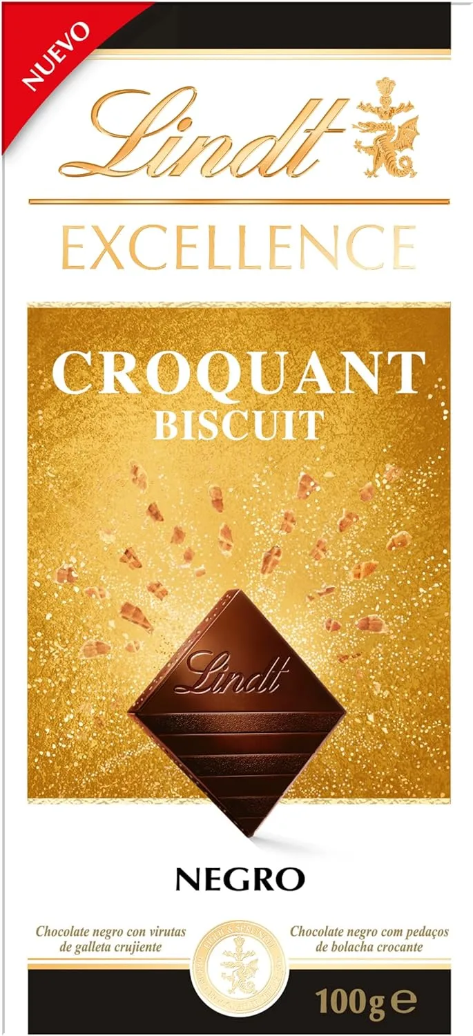 Lindt EXCELLENCE Croquant de Chocolate Preto com Biscoito 100g - Tablete Crocante com Biscoito