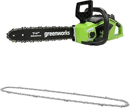 Greenworks ▫️ GD40CS15 Motosserra a bateria, comprimento da barra de 14 polegadas (35 cm), proteção contra recuo, SEM bateria de 40 V, carregador + corrente de substituição para motosserra, corrente Oregon de 35 cm