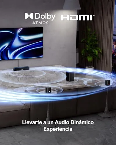 ULTIMEA ▫️ Barra de Som 5.1 com Dolby Atmos, Sistema de Som Surround, Sistema de Som de Cinema em Casa, Barra de Som para TV com Subwoofer, 2 Altifalantes Surround, HDMI eARC/ÓPT/AUX, Aura A50 Pro 2