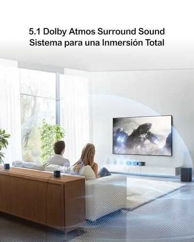 ULTIMEA ▫️ Barra de Som 5.1 com Dolby Atmos, Sistema de Som Surround, Sistema de Som de Cinema em Casa, Barra de Som para TV com Subwoofer, 2 Altifalantes Surround, HDMI eARC/ÓPT/AUX, Aura A50 Pro 4