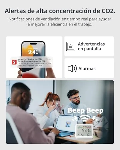 SwitchBot ▫️ Monitor de Qualidade do Ar Interior, Estação Meteorológica com Alarme de CO₂, Detetores de CO₂, Termómetro com Aplicação, Bluetooth, Histórico de Dados de 2 Anos, Requer Hub 5