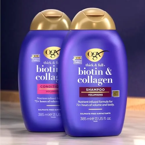 OGX ▫️ Biotina & Colagénio Champô (385 ml), champô fortalecedor para cabelos finos e delicados, com vitamina B7, biotina e colagénio, sem sulfatos 6