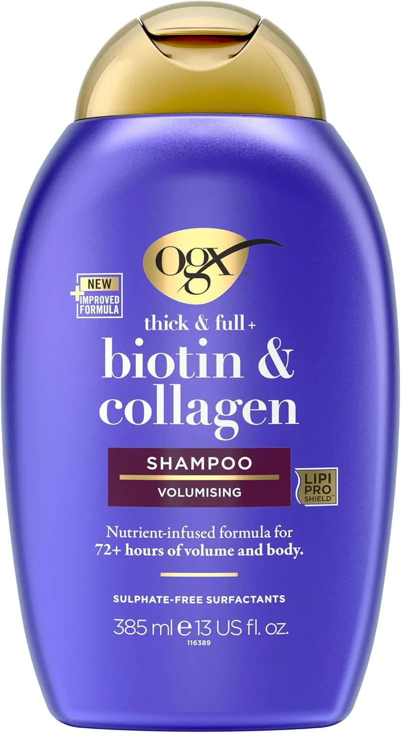 OGX ▫️ Biotina & Colagénio Champô (385 ml), champô fortalecedor para cabelos finos e delicados, com vitamina B7, biotina e colagénio, sem sulfatos