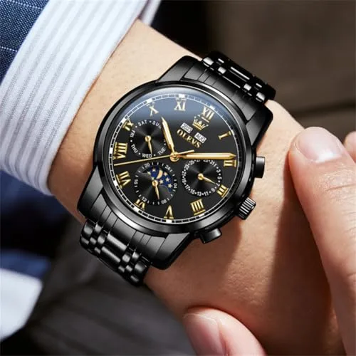 OLEVS ▫️ Relógio automático para homem relógio de gala para homem em aço inoxidável com corda automática, relógio esqueletizado com turbilhão para homem, à prova de água e com marcadores luminosos, relógio mecânico para homem com mostrador grande e data 3