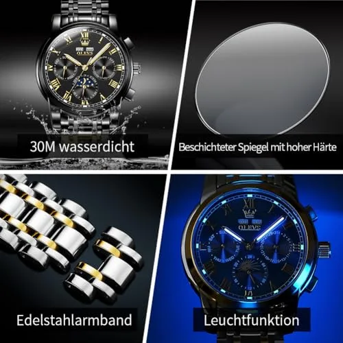 OLEVS ▫️ Relógio automático para homem relógio de gala para homem em aço inoxidável com corda automática, relógio esqueletizado com turbilhão para homem, à prova de água e com marcadores luminosos, relógio mecânico para homem com mostrador grande e data 5