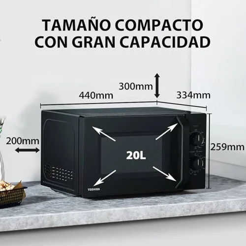 Toshiba ▫️ MW2-MG20P(BK) Micro-ondas de 20 L, potência de 700 W/1000 W, com grelhador «crispy grill» e função de cozedura combinada, 9 níveis de potência, 2