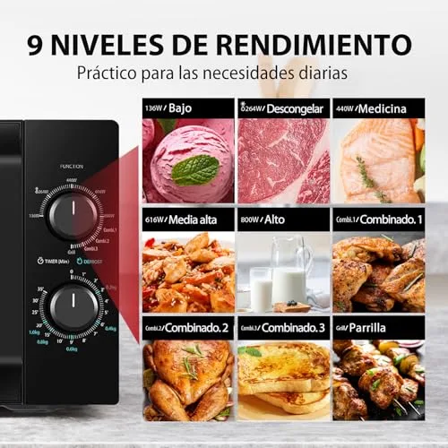 Toshiba ▫️ MW2-MG20P(BK) Micro-ondas de 20 L, potência de 700 W/1000 W, com grelhador «crispy grill» e função de cozedura combinada, 9 níveis de potência, 4