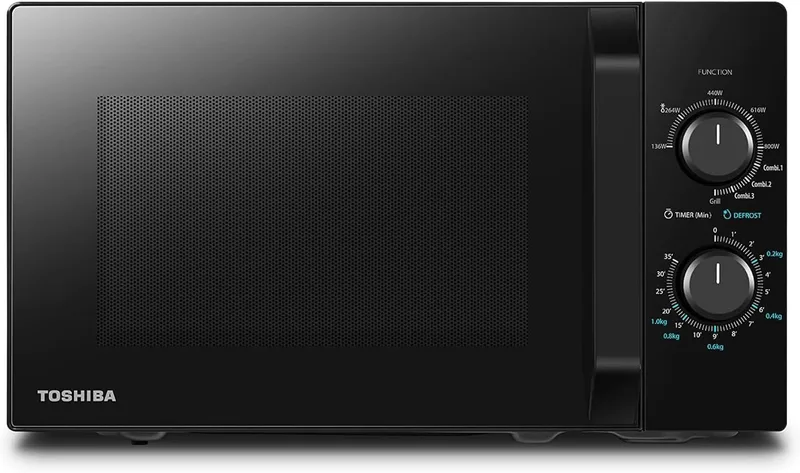 Toshiba ▫️ MW2-MG20P(BK) Micro-ondas de 20 L, potência de 700 W/1000 W, com grelhador «crispy grill» e função de cozedura combinada, 9 níveis de potência,