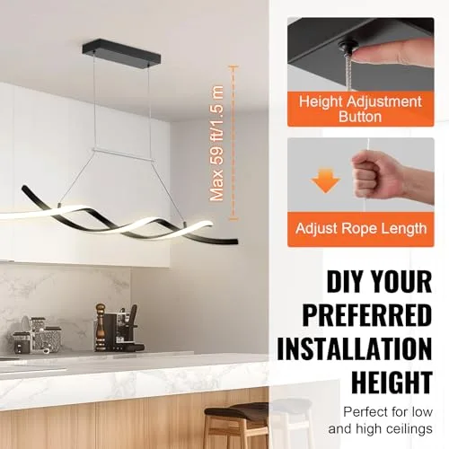 VEVOR ▫️ Luminárias de aranha modernas, 24 W, candeeiro suspenso LED regulável com abajur de silicone e comando à distância; candeeiros de teto ajustáveis com brilho e temperatura de cor de 3000 K a 6000 K para cozinha e sala de jantar 4