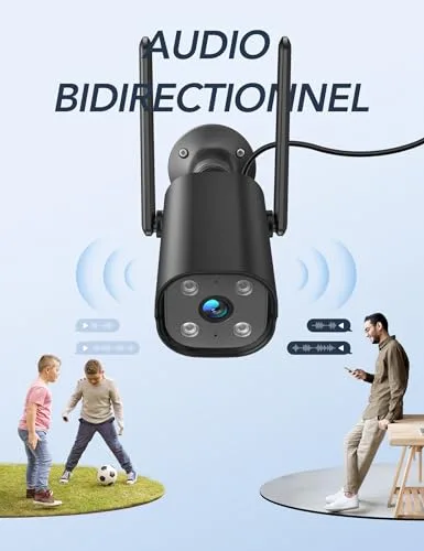 GNCC ▫️ Câmara de vigilância exterior com Wi-Fi, 2K 3 MP, visão noturna de 15 m, notificações em tempo real, ângulo de 110°, classificação IP65 (à prova de água), deteção de movimento por IA, sirene, compatível com a Alexa 4
