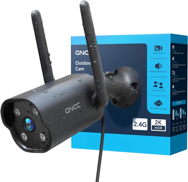 GNCC ▫️ Câmara de vigilância exterior com Wi-Fi, 2K 3 MP, visão noturna de 15 m, notificações em tempo real, ângulo de 110°, classificação IP65 (à prova de água), deteção de movimento por IA, sirene, compatível com a Alexa