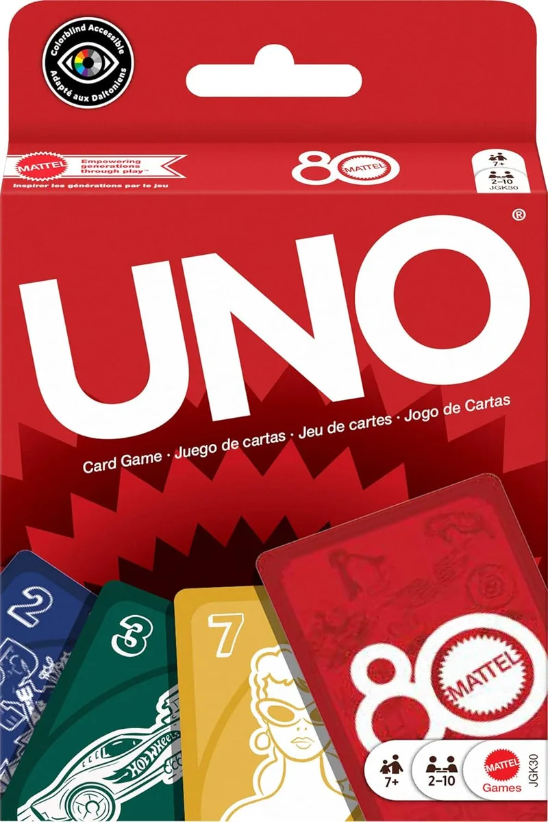 Mattel Games ▫️ UNO Ruby Red Mattel 80th Anniversary Card Game para crianças e adultos, para noites em família, noites de jogos, viagens, acampamentos e festas, JGK30