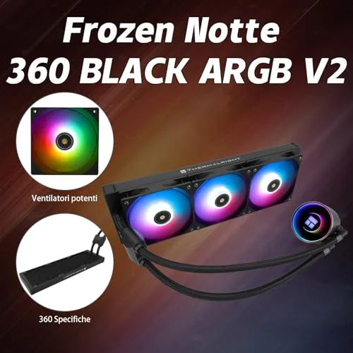 TR ▫️ Frozen Notte 360 BLACK ARGB V2, especificações do dissipador de calor para CPU preto de 360, 3 ventoinhas PWM, rolamentos S-FDB, adequado para AMD/AM4, AM5 e Intel LGA 1700/1851/1151/1200/2011 2