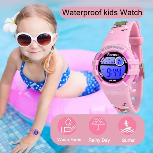 Facasu ▫️ Relógio digital para meninos e meninas, relógio infantil à prova de água, com luzes coloridas, ideal para desporto e atividades ao ar livre, com cronómetro e alarme, presente para crianças 2