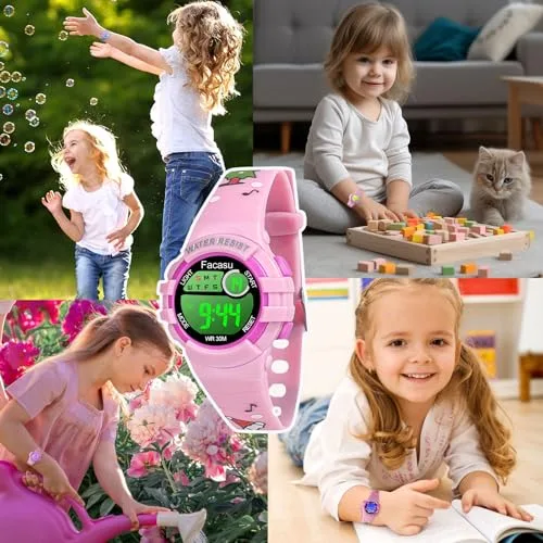 Facasu ▫️ Relógio digital para meninos e meninas, relógio infantil à prova de água, com luzes coloridas, ideal para desporto e atividades ao ar livre, com cronómetro e alarme, presente para crianças 7