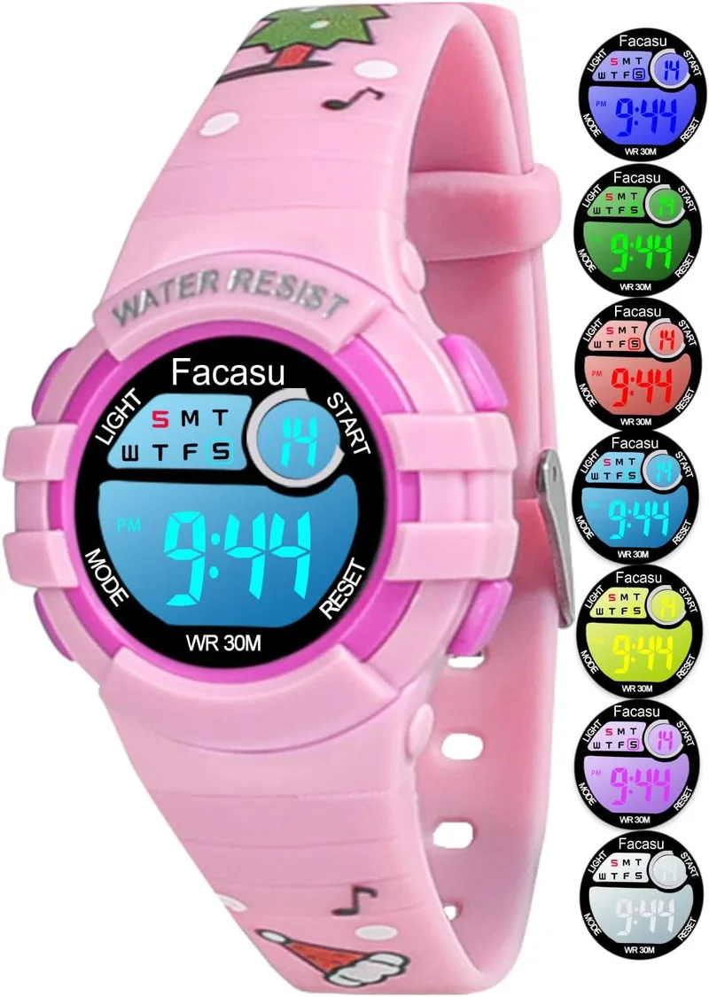 Facasu ▫️ Relógio digital para meninos e meninas, relógio infantil à prova de água, com luzes coloridas, ideal para desporto e atividades ao ar livre, com cronómetro e alarme, presente para crianças