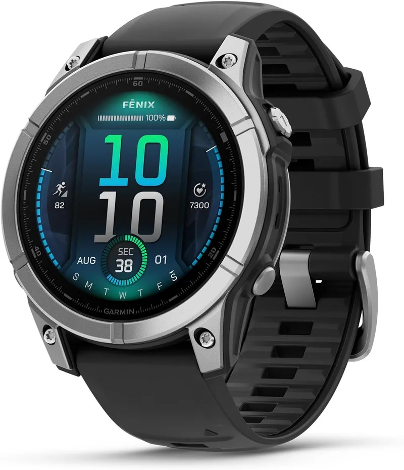 Garmin ▫️ fēnix E - 47 mm - Relógio multidesportivo GPS de alto desempenho com ecrã tátil AMOLED, ritmo cardíaco, mapas e até 10 dias de autonomia da bateria, aço prateado