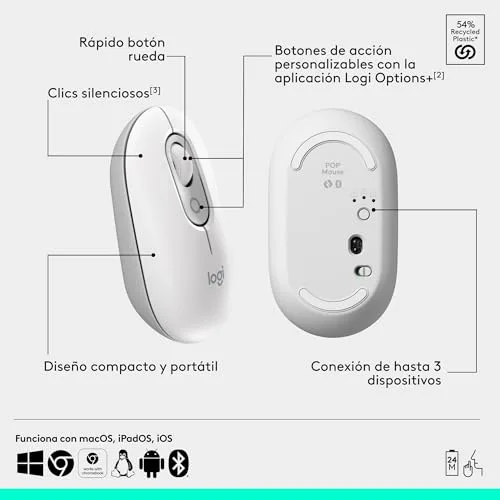 Logitech ▫️ Pop Mouse, rato sem fios Bluetooth compacto e portátil 6