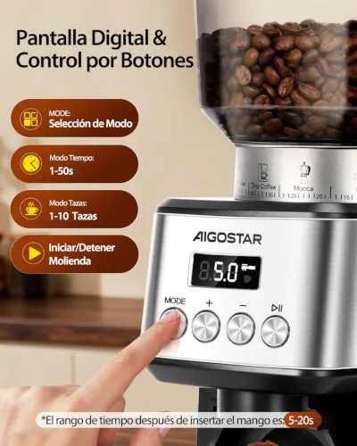 Aigostar ▫️ Moedor de café elétrico 52 níveis de moagem, aço inoxidável 4