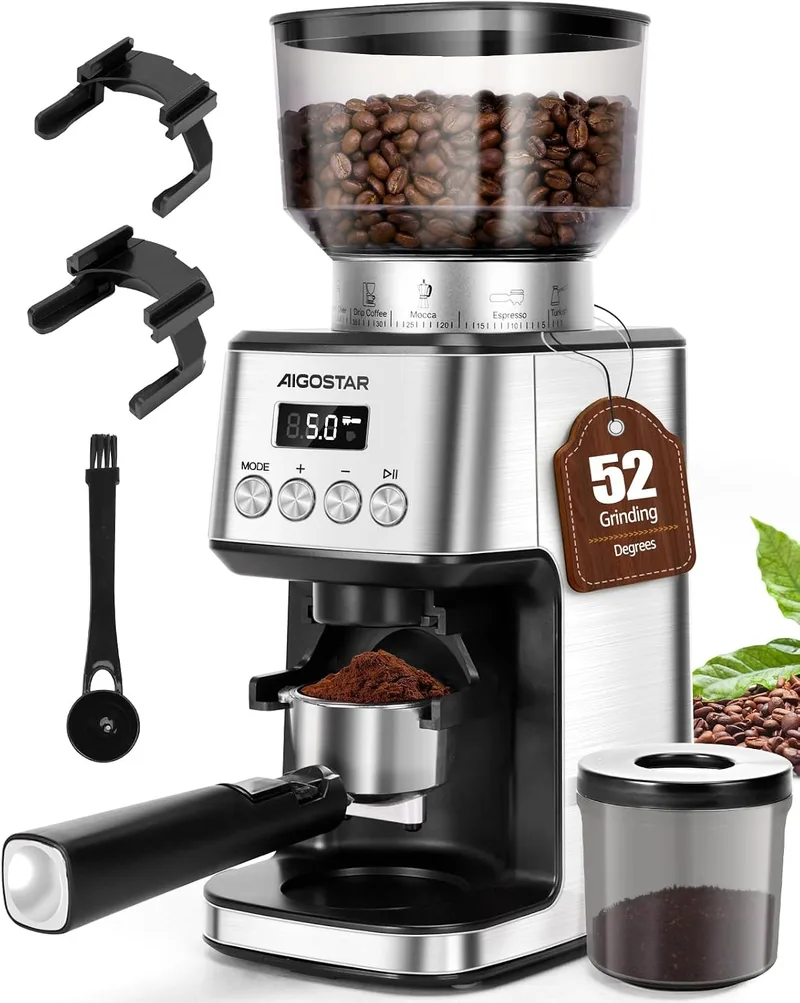 Aigostar ▫️ Moedor de café elétrico 52 níveis de moagem, aço inoxidável
