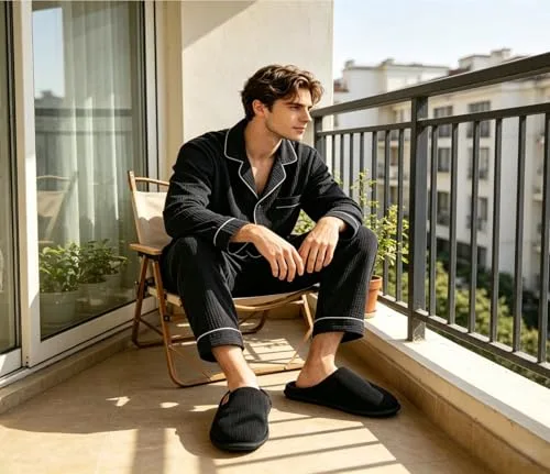 ONCAI ▫️ Chinelos de casa para homem, em espuma com memória e algodão, com forro sintético, para inverno, uso interior e exterior, sola de borracha antiderrapante, tamanhos UE 40-49 2