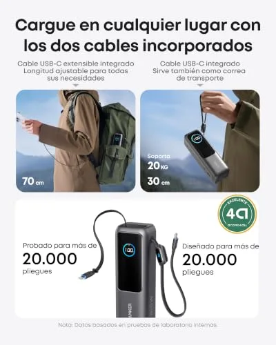Anker ▫️ Power Bank Zolo de 25 000 mAh e 165 W com três portas USB-C 4