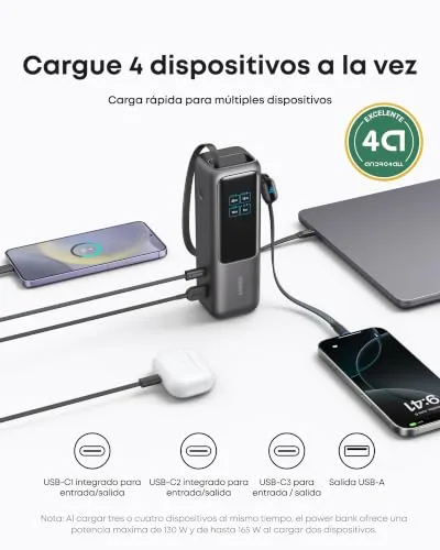 Anker ▫️ Power Bank Zolo de 25 000 mAh e 165 W com três portas USB-C 6