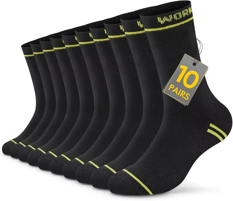 TUUHAW ▫️ Meias de trabalho para homem 10 pares Meias longas para homem Meias de inverno para mulher Meias de trabalho pretas de algodão, OEKO-TEX Standard 100