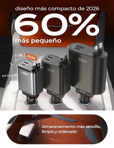 LISEN ▫️ Carregador de carro de carregamento rápido retrátil de 84 W – Acessórios para carro e autocaravana para iPhone 17, PD45W USB-C, carregador para isqueiro, gadgets 12/24 V para Samsung S25 e Xiaomi [2026 Compacto] Presentes de Dia dos Namorados para Homem 3