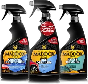 Maddox Detail ▫️ Exterior Care Kit | 1 Tire Detailer, 1 Ceramic Paint Protection e 1 Glass Cleaner | Brilho, força e clareza em cada detalhe | 3x500 ml.