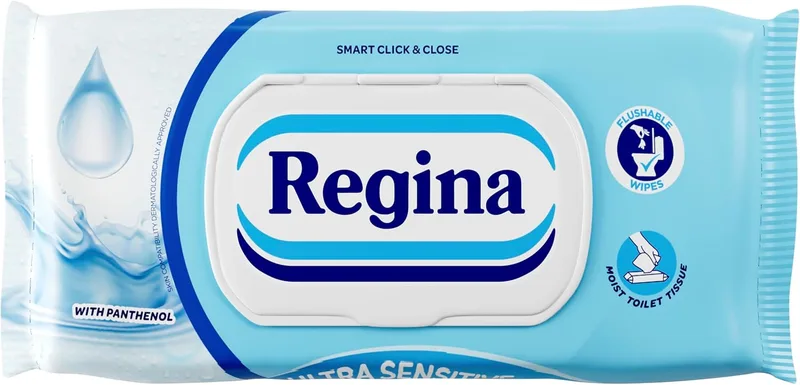 Regina ▫️ Papel higiénico húmido ultra-suave, 12 pacotes de 42 folhas, com pantenol, cuidado suave, lavável, hipoalergénico e sem perfume, pH neutro, sem álcool