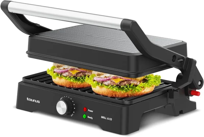 Taurus ▫️ Sandwicher Grill&Co GR1500X | 1500W | Placas antiaderentes 27,5 x 17,3 cm | Tampa basculante 180º | Termostato ajustável | Base antiderrapante | Tabuleiro para gorduras
